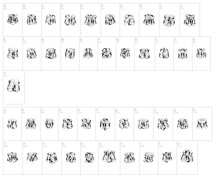Hard to Read Monograms font map